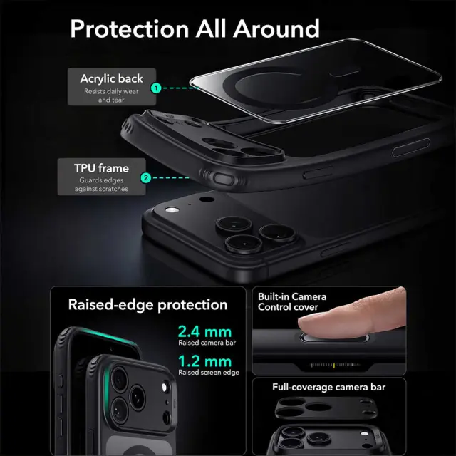 ESR - Classic Hybrid HaloLock (Camera Control) - iPhone 18 Pro Max / iPhone 17 Pro Max - Clear Black 2