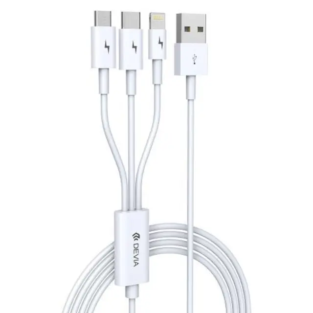 Καλώδιο Σύνδεσης USB 2.0 Devia EC141 3 σε 1 USB A σε Micro USB & USB C & Lightning 15W 1.2m Smart Λευκό N60275
