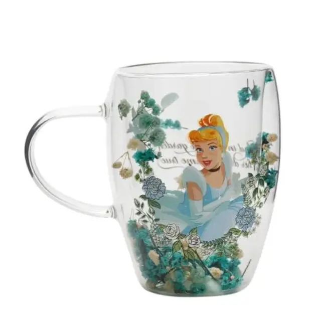 Κούπα γυάλινη DISNEY PRINCESS - Cinderella - Glass mug with Dried Flowers 300ml DI2328