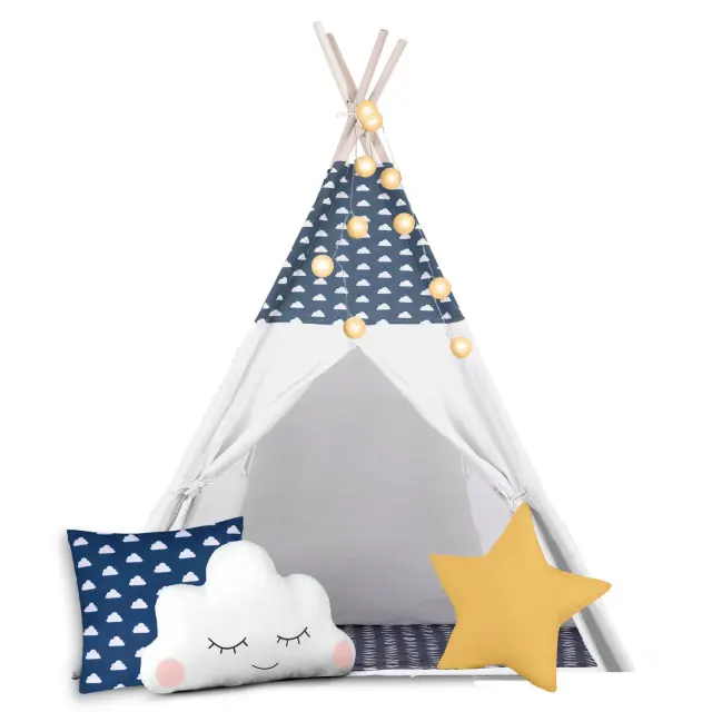 Nukido Παιδική σκηνή Teepee με φως σε Μπλε χρώμα "Συνεφάκια"120x120x165cm 3