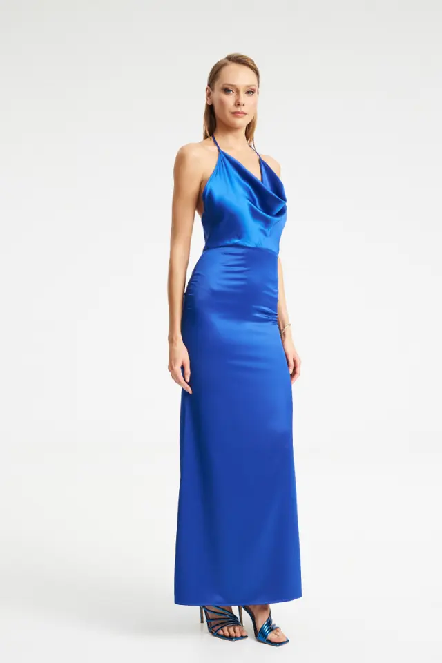 Satin Halter Maxi Φόρεμα με Cowl MOJI DRESS - XS 2
