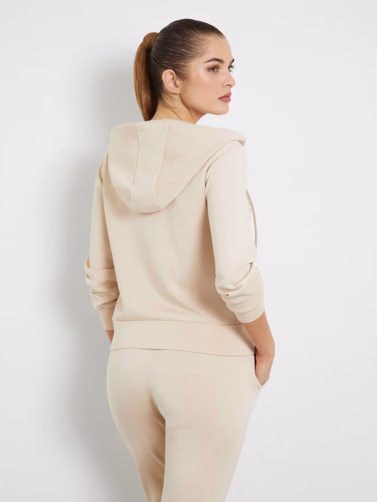 Guess Γυναικεία Ζακέτα Φούτερ με Κουκούλα Μπεζ Μπεζ - M 2
