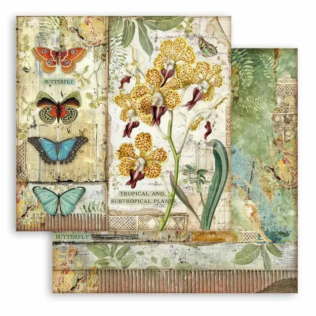 Χαρτί Scrapbooking Stamperia Διπλής Όψης - Amazonia Orchid & Butterfly - 31x30cm