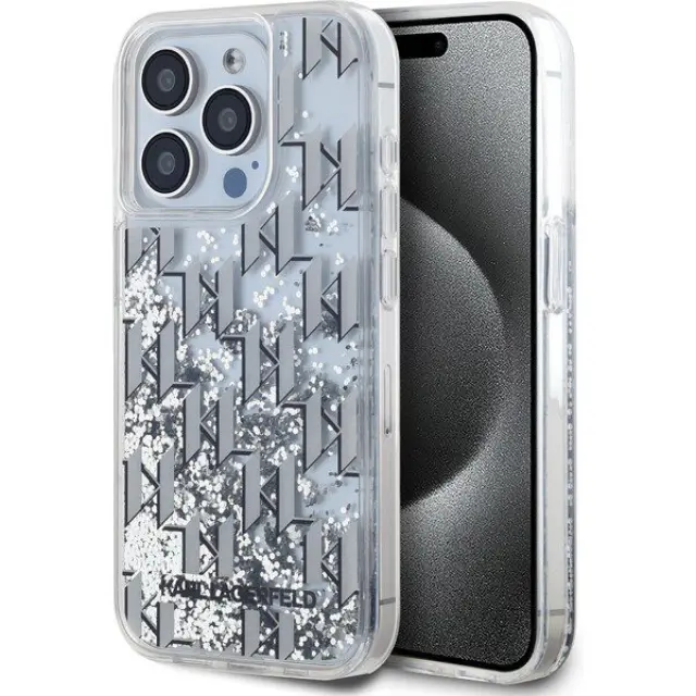 Karl Lagerfeld® Liquid Glitter Monogram Gradient για iPhone 15 Pro-White 2