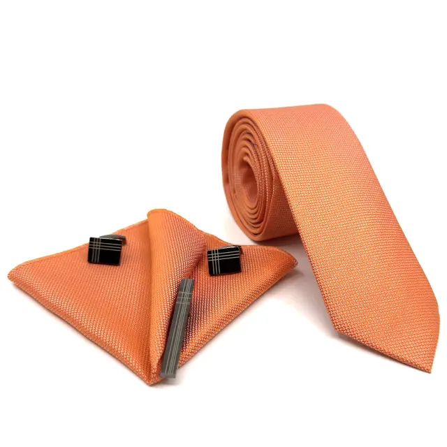 Κοραλί Coral Γραβάτα Oxford 6,5 cm με Ασορτί Μαντήλι