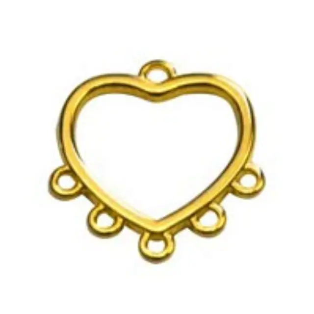 Μεταλλικό Χυτό Μοτίφ Καρδιά 5 Κρίκοι, 24K Gold Plated, 9x29mm - 5τεμ