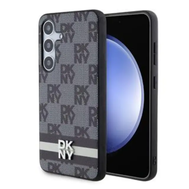 DKNY PU Leather Checkered Pattern and Stripe Case for Samsung Galaxy S24+ Black