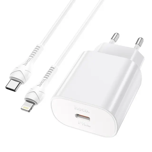 Hoco Φορτιστής με Θύρα USB-C και Καλώδιο Lightning 25W Λευκός N22