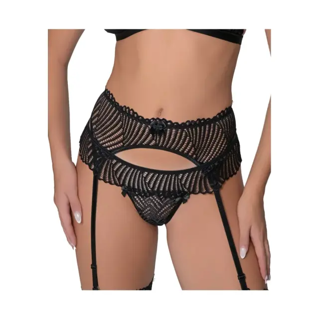 Milena Γυναικείo String Δαντέλα Σατέν Φιογκάκια Μπροστά, Χρώμα Μαύρο 2