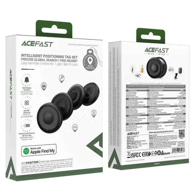 Σετ Acefast Tag S1 Anti-Lost Tracker Μόνο για iOS Συμβατό με Apple Find My Network με Προστατευτική Θήκη και Υποδοχή για Λουράκι Μαύρο Τεμ.4 2
