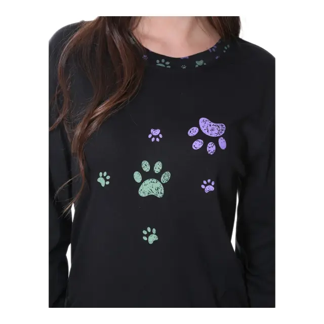 Lydia Creations Γυναικεία Πυτζάμα Walking Paws, Χρώμα Μαύρο 3