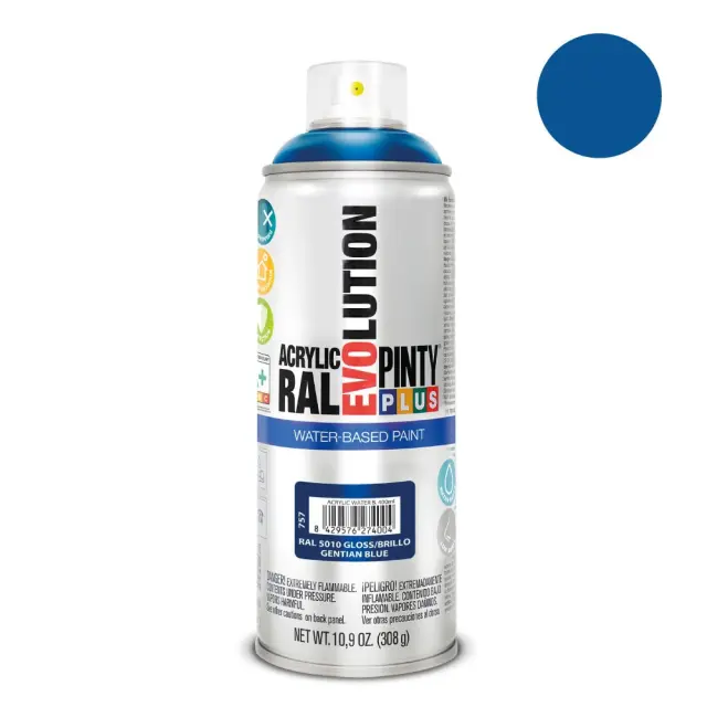 Pinty Plus Evolution Water-Based Gloss Σπρέι βαφής ακρυλικό με βάση το νερό 400ml Gentian blue / RAL 5010