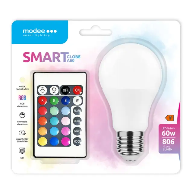Modee LED Smart Σφαιρική Λάμπα με Τηλεχειρστήριο A60 9,4W RGB+W 40.001.0001
