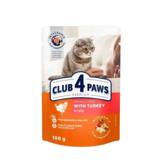 Club 4 Paws Cat Adult Φακελάκι Με Γαλοπούλα Σε Ζελέ 100gr Μονόχρωμο
