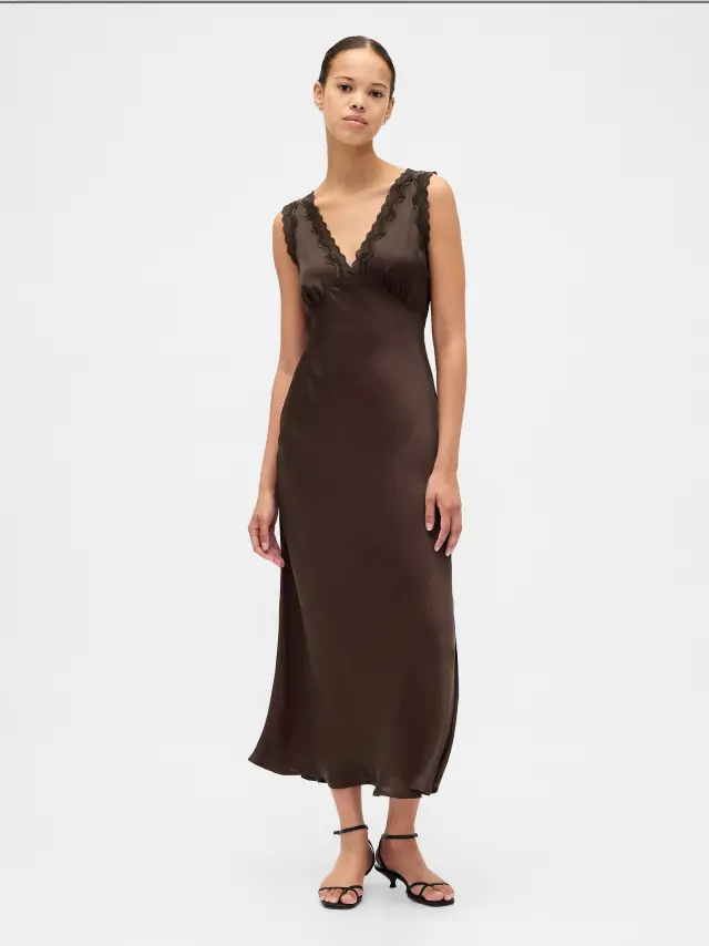Σατέν Maxi Slip Φόρεμα Terra brown - M