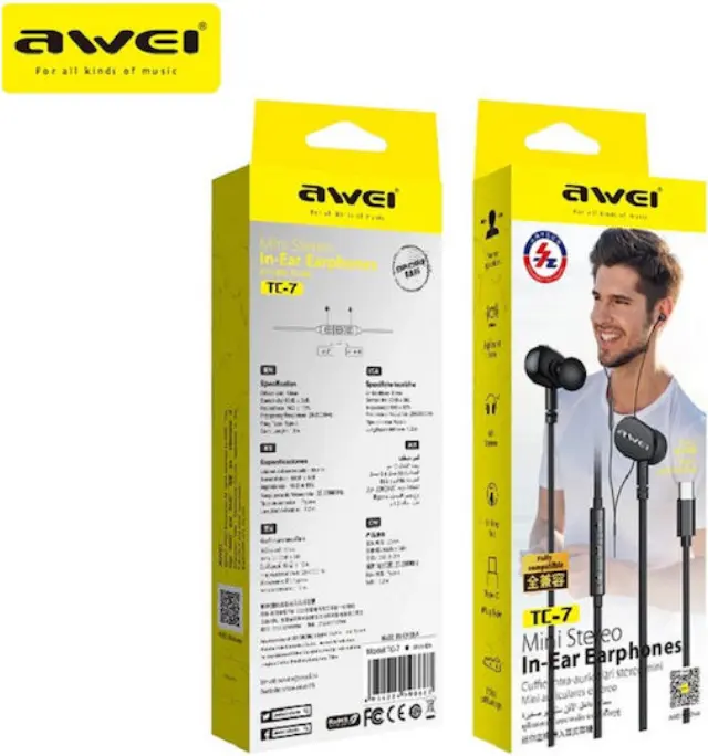 Awei TC-7 In-ear Handsfree με Βύσμα USB-C Μαύρο 2