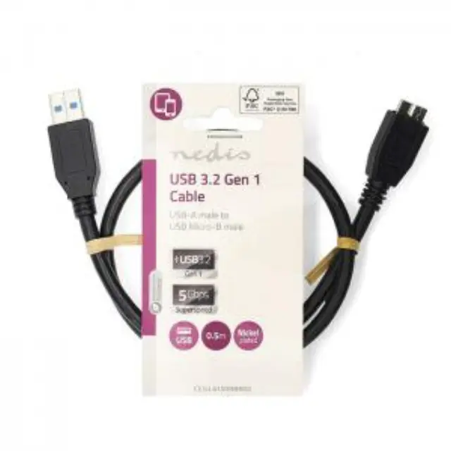 Kαλώδιο USB 3.2 Gen 1x1 A αρσ. - USB Micro B αρσ., 0.50m, σε μαύρο χρώμα. 2