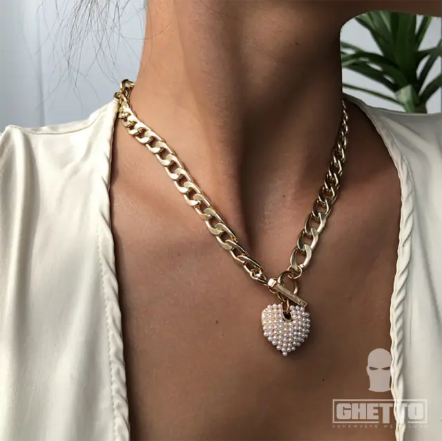 Ghetto Punk Hip Hop Necklace Creative Pearl Heart 2