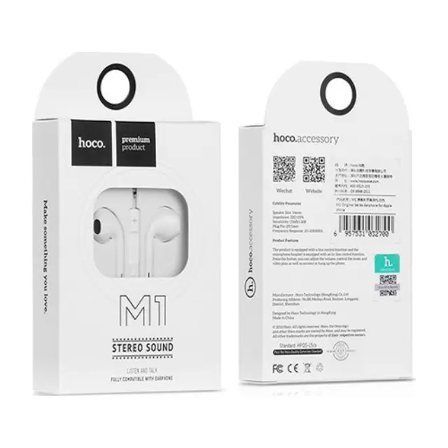 Hoco M1 Earbuds Handsfree με Βύσμα 3.5mm Λευκό 3