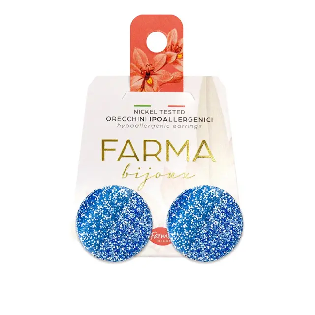 FARMA BIJOUX Υποαλλεργικά Σκουλαρίκια Στρογγυλά Κουμπιά Μπλε Γυαλιστερό 22mm 1 ζευγάρι
