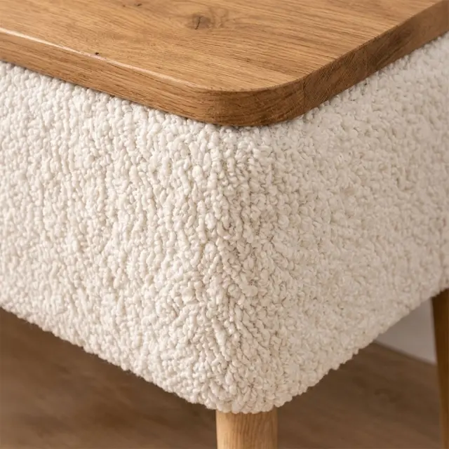 Κομοδίνο Nivo Megapap ύφασμα teddy χρώμα λευκό - pine oak 45x35x45εκ. 3