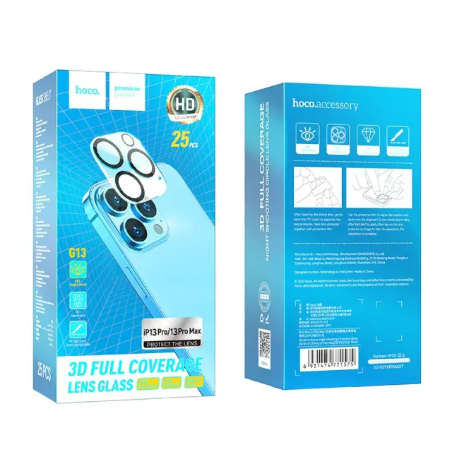 Προστασία Κάμερας Hoco 3D Metal G13 για iPhone 13 Pro/ iPhone 13 Pro Max Μαύρο Σετ 25τεμ. 2