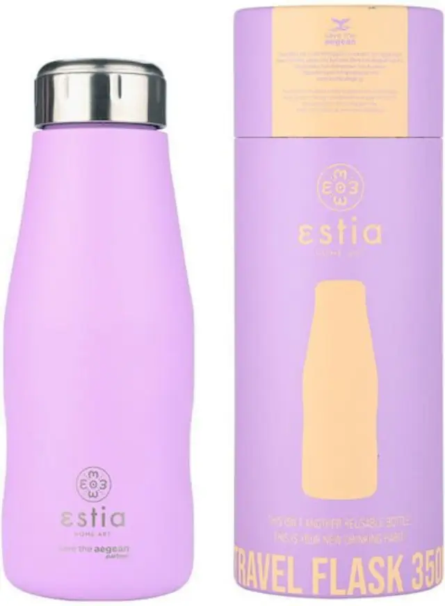 Estia Travel Flask Save the Aegean Ανακυκλώσιμο Μπουκάλι Θερμός Ανοξείδωτο BPA Free 350ml Lavender Purple με Καλαμάκι