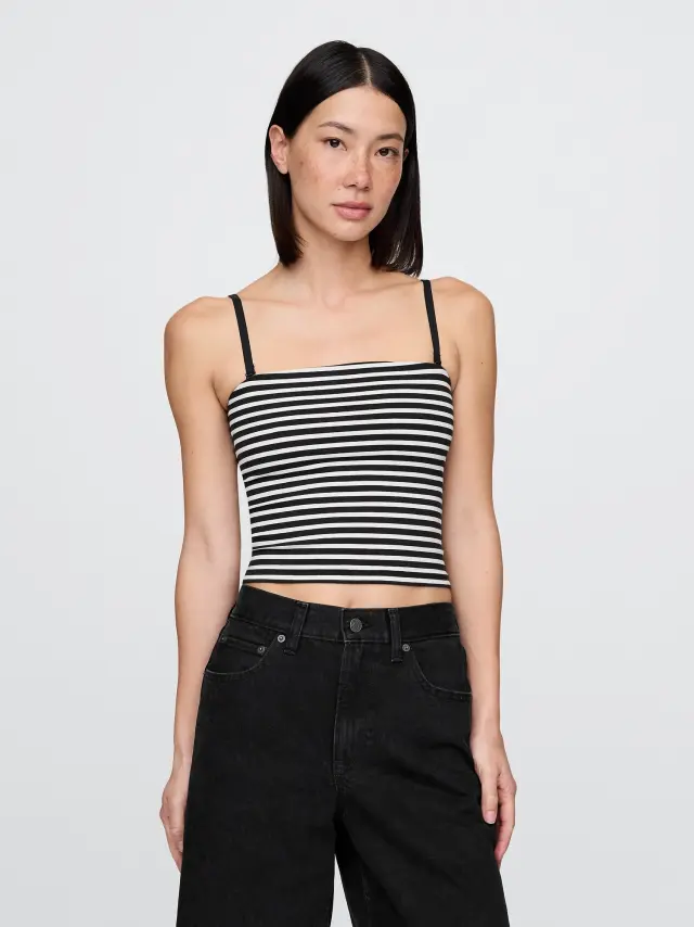 Close-knit Cropped Tube Τοπ Black & white stripe