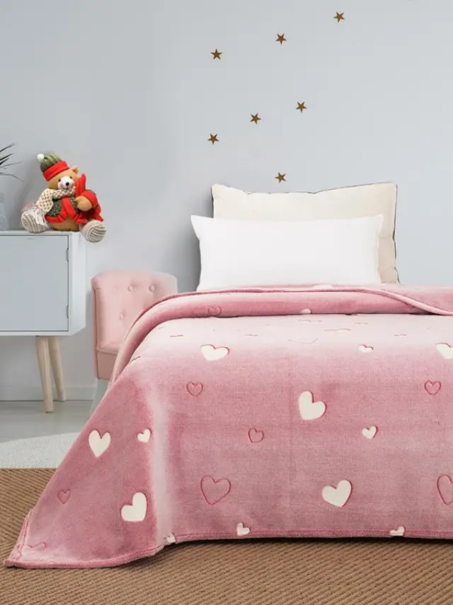 Κουβέρτα φωσφοριζέ μονή Hearts Pink Μονή (160x220) Sunshine