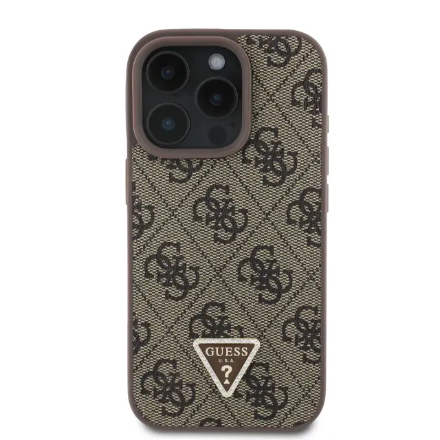 Guess PU 4G Strass Triangle Metal Logo Case for iPhone 16 Pro Brown 2