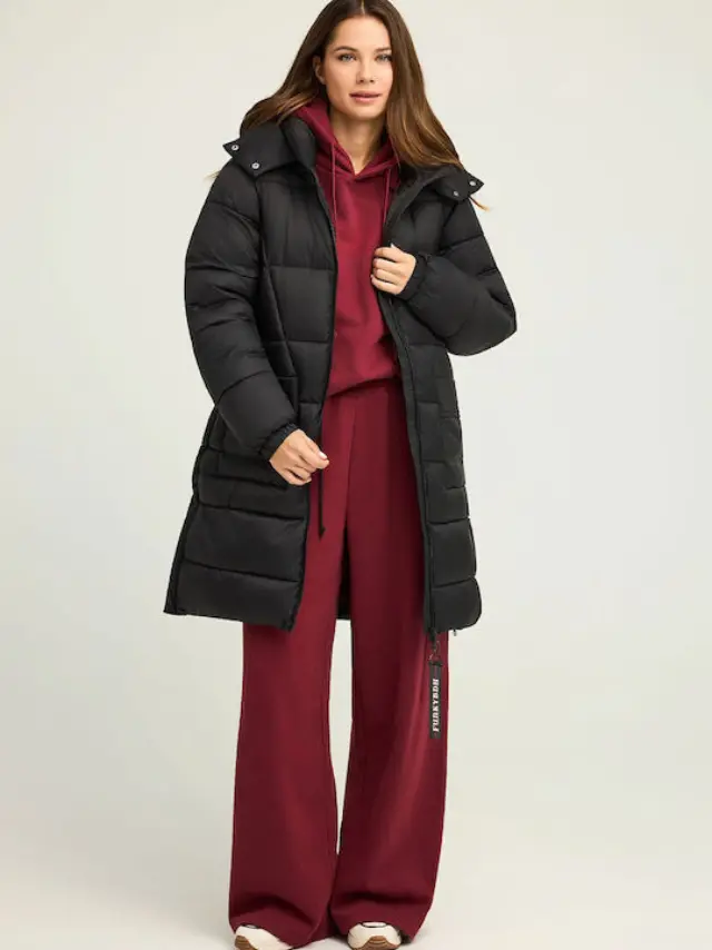Funky Buddha Long Puffer Jacket for Winter with Hood Black FBL012-107-01 - XL 3