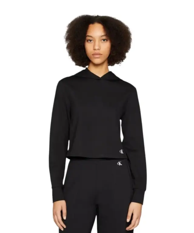Calvin Klein - Γυναικείο Φούτερ Milano Rib Mixed Hoodie Relaxed Fit J20J219125-BEH Μαύρο - XL