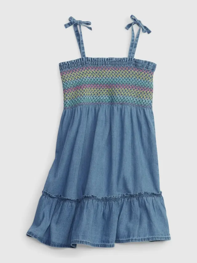 Μπλε Νηπιακό Denim Smocked Φόρεμα με Washwell medium wash - 12-18M