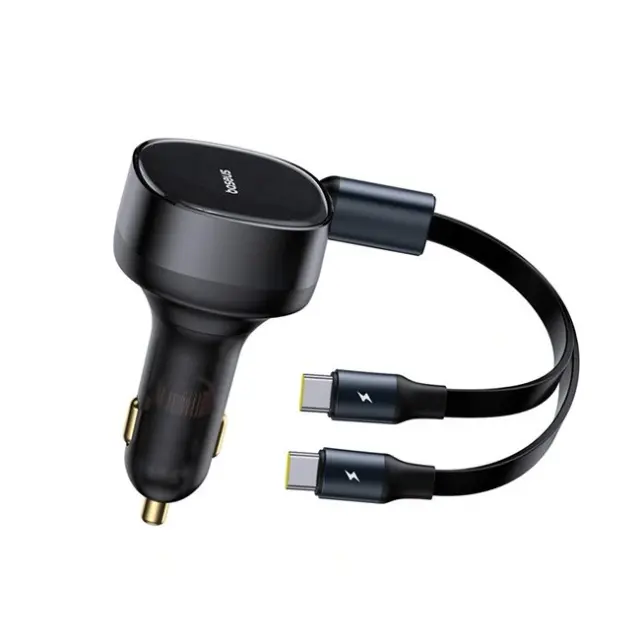 Baseus Φορτιστής Αυτοκινήτου Enjoyment Retractable 2in1 2x USB-C 33W Cluster Black
