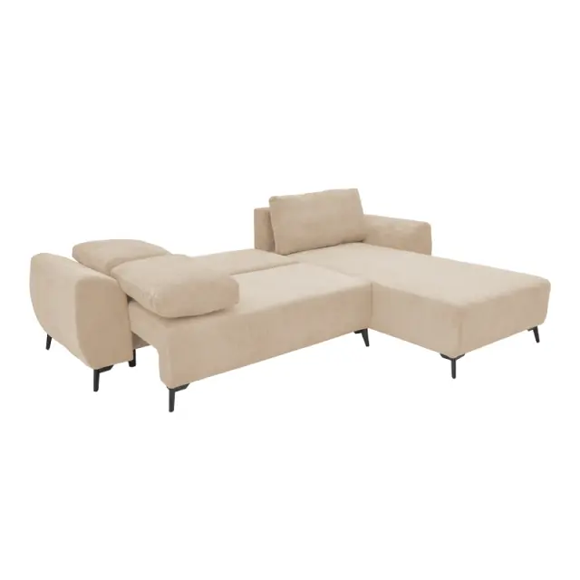 Καναπές κρεβάτι τριθέσιος αναστρέψιμος Settee ύφασμα με αποθηκευτικό χώρο σε μπεζ απόχρωση 286x204x93εκ 3