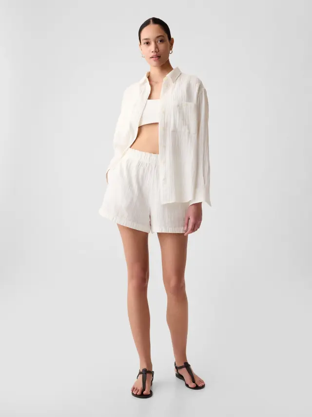 Ασπρο Crinkle Gauze Pull-On Σορτς new off white - L
