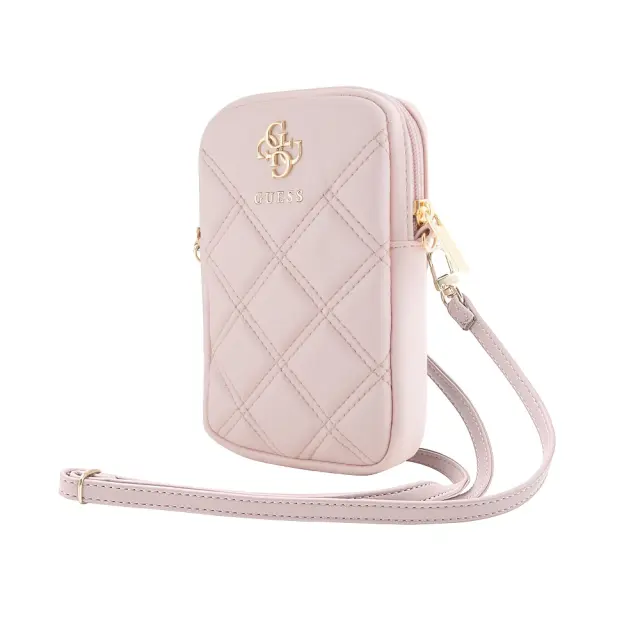Guess PU Quilted 4G Metal Logo Wallet Phone Bag Zipper Pink 3
