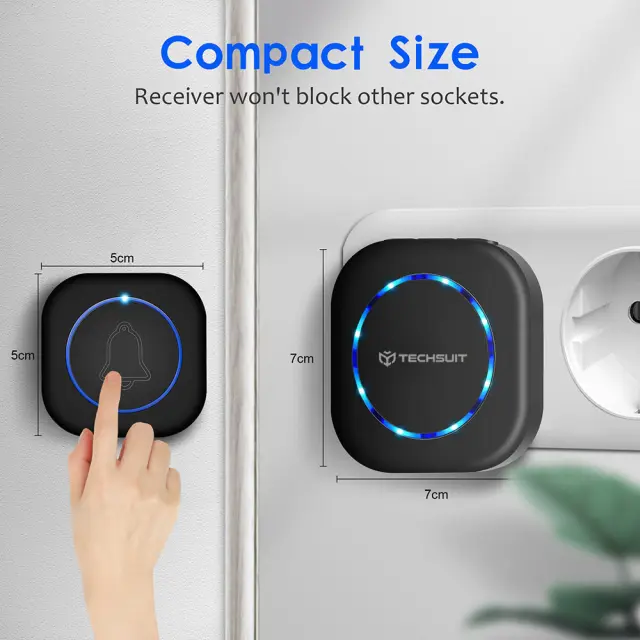 Techsuit Buzzzly SU1 Ασύρματο Αδιάβροχο Κουδούνι Πόρτας με 38 Μελωδίες, 4 Επίπεδα Έντασης & Φωτεινή Ειδοποίηση Μαύρο 2