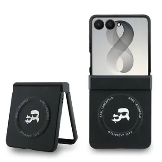 Karl Lagerfeld PU Karl and Choupette Heads Magnetic Case for Samsung Galaxy Z Flip 8 Black