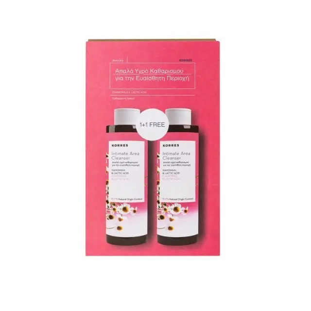Korres Chamomile & Lactic Acid Intimate Area Cleanser Υγρό Καθαρισμού με Χαμομήλι και Αλόη 2 x 250ml