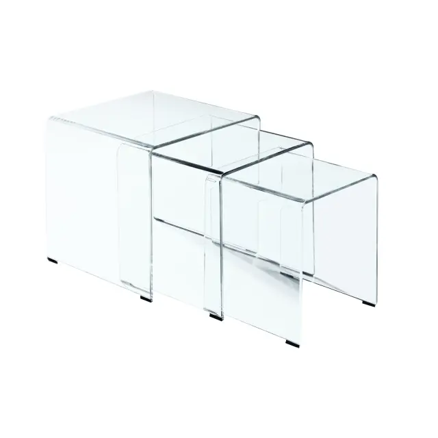 Τραπεζάκι Βοηθητικό GLASSER Bent Glass - Γυαλί Clear 42x42x42/36x36x39/30x30x36cm