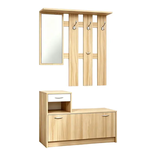 Έπιπλο εισόδου Jentia pakoworld με καθρέπτη sonoma με λευκό MDF 113x100x89εκ 3