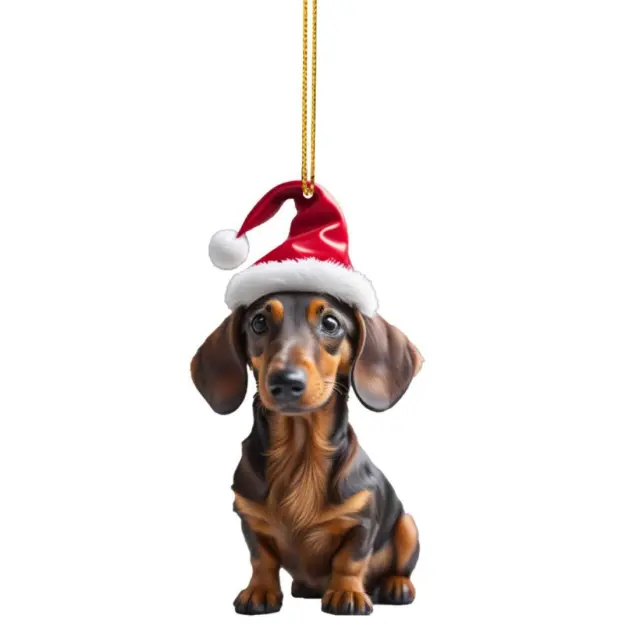 Χριστουγεννιάτικο Στολίδι Σκύλος Dachshund Με Σκούφο Άη Βασίλη & Φούντα 8x4.5cm