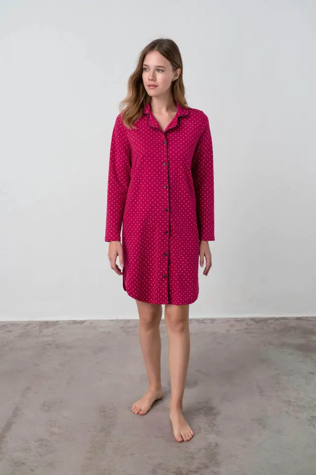 Vamp Βαμβακερό Νυχτικό Σεμιζιέ Red Cerise - L 3