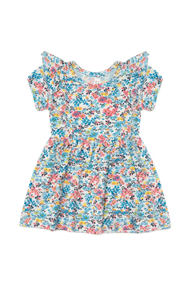 Φόρεμα Kid Floral με Βολάν Γαλάζιο
