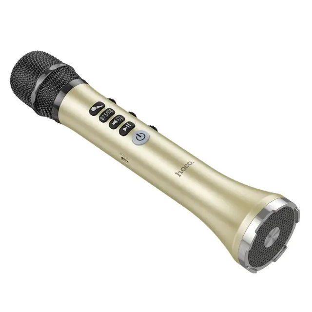 Ασύρματο Μικρόφωνο Hoco BK9 Singing 15W με Λειτουργία Karaoke FM μετάδοση και BT / Audio Input Χρυσαφί 3