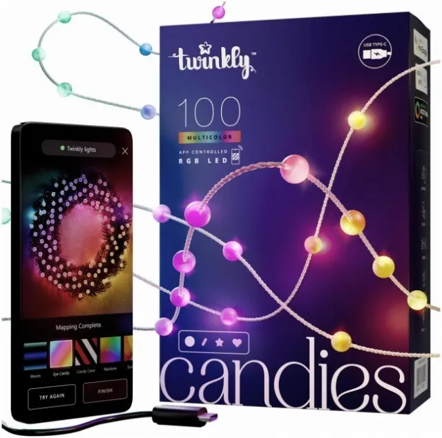 Twinkly Candies LED Christmas tree lights TWKP100RGB-T 6 m 100 pearl-shaped lights