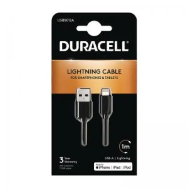 Καλώδιο Σύνδεσης USB 2.0 Duracell USB A σε MFI Lightning 12W 1m Μαύρο N24615 2