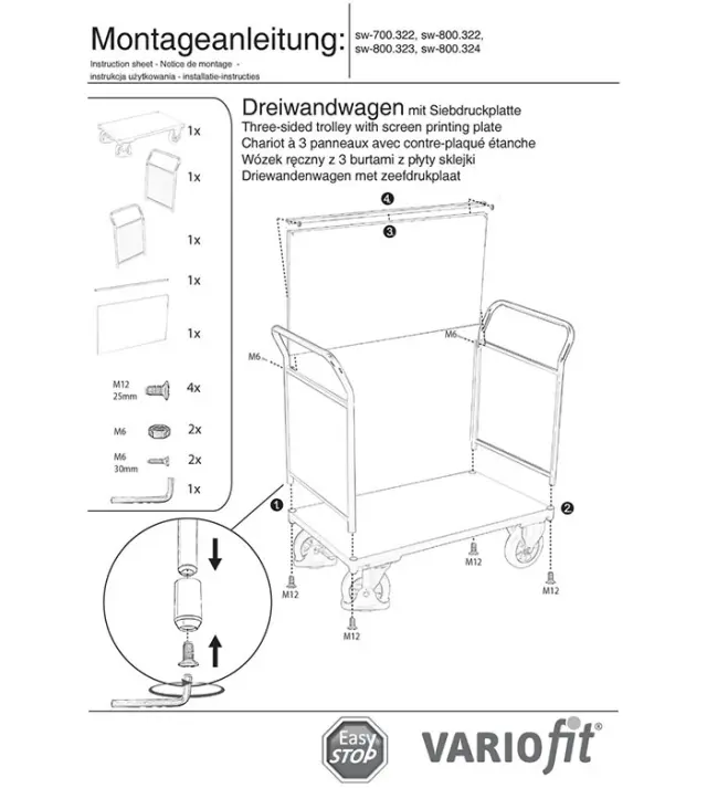 Variofit sw-800.323 Τρόλεϊ Μεταφοράς 3 Πλευρών Αντιολισθητικό για Φορτίο Βάρους ως 1000kg 2
