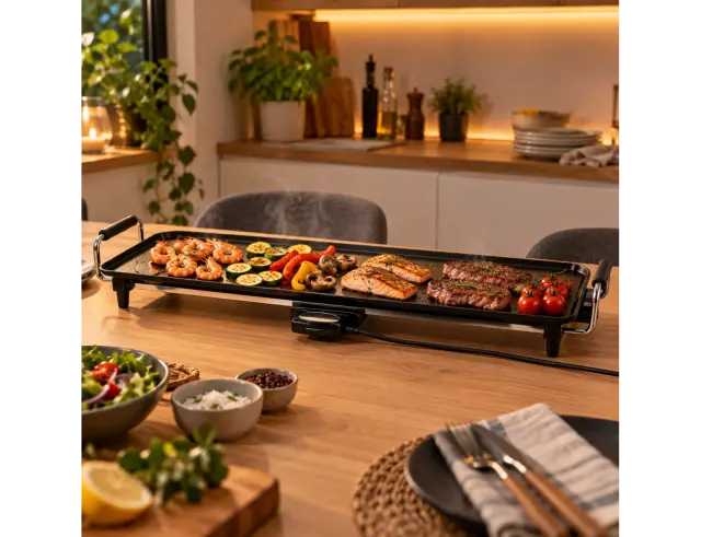 Ηλεκτρική Ψησταριά - Grill Teppanyaki Livoo DOM182 με ισχύ 1800W, ρυθμιζόμενο θερμοστάτη και επιφάνεια ψησίματος 70x23cm - Black DOM182
